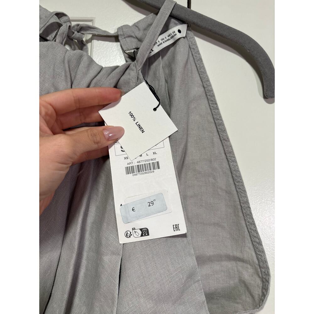 Zara Gray Halter Tie Back Linen Top S - Picture 7 of 8